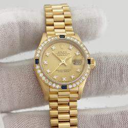 Pre Owned Rolex President Datejust 69088 Automatic Diamond 18k Yellow Gold Women's Wristwatch 26 mm