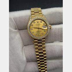 Pre Owned Rolex President Datejust 69158 Automatic Diamond 18k Yellow Gold Women's Wristwatch 26 mm