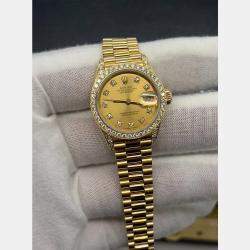 Pre Owned Rolex President Datejust 69158 Automatic Diamond 18k Yellow Gold Women's Wristwatch 26 mm