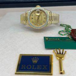 Pre Owned Rolex President Datejust 69158 Automatic Diamond 18k Yellow Gold Women's Wristwatch 26 mm