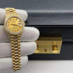 Pre Owned Rolex President Datejust 69158 Automatic Diamond 18k Yellow Gold Women's Wristwatch 26 mm