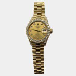 Pre Owned Rolex President Datejust 69158 Automatic Diamond 18k Yellow Gold Women's Wristwatch 26 mm