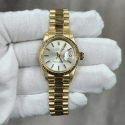 Pre Owned Rolex President Datejust 6917 Automatic Silver 18k Yellow Gold Women's Wristwatch 26 mm