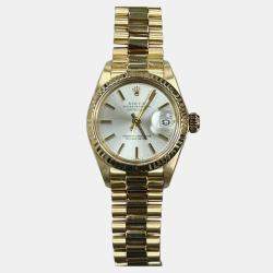 Pre Owned Rolex President Datejust 6917 Automatic Silver 18k Yellow Gold Women's Wristwatch 26 mm