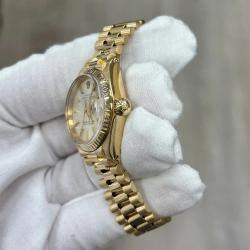Pre Owned Rolex President Datejust 6917 Automatic Silver 18k Yellow Gold Women's Wristwatch 26 mm