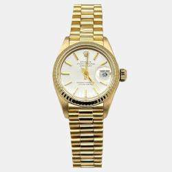 Pre Owned Rolex President Datejust 6917 Automatic Silver 18k Yellow Gold Women's Wristwatch 26 mm