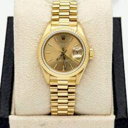 Pre Owned Rolex President Datejust 69178 Automatic Champagne 18k Yellow Gold Women's Wristwatch 26 mm