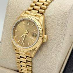 Pre Owned Rolex President Datejust 69178 Automatic Champagne 18k Yellow Gold Women's Wristwatch 26 mm