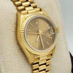 Pre Owned Rolex President Datejust 69178 Automatic Champagne 18k Yellow Gold Women's Wristwatch 26 mm