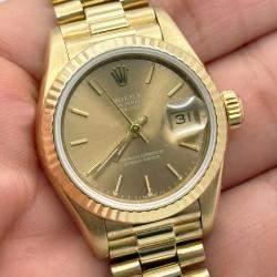 Pre Owned Rolex President Datejust 69178 Automatic Champagne 18k Yellow Gold Women's Wristwatch 26 mm