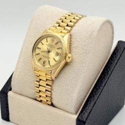 Pre Owned Rolex President Datejust 6927 Automatic Champagne 18k Yellow Gold Women's Wristwatch 26 mm