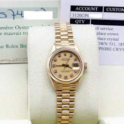 Pre Owned Rolex President Datejust 69278 Automatic Diamond 18k Yellow Gold Women's Wristwatch 26 mm