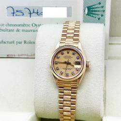 Pre Owned Rolex President Datejust 69278 Automatic Diamond 18k Yellow Gold Women's Wristwatch 26 mm