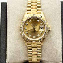 Pre Owned Rolex President Datejust 69288 Automatic Champagne Diamond 18k Yellow Gold Women's Wristwatch 26 mm