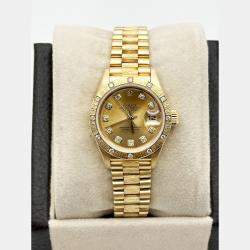 Pre Owned Rolex President Datejust 69288 Automatic Champagne Diamond 18k Yellow Gold Women's Wristwatch 26 mm
