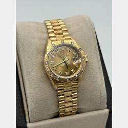 Pre Owned Rolex President Datejust 69288 Automatic Champagne Diamond 18k Yellow Gold Women's Wristwatch 26 mm