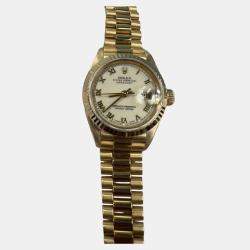 Pre Owned Rolex President Datejust 79178 Automatic Cream 18k Yellow Gold Women's Wristwatch 26 mm