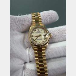 Pre Owned Rolex President Datejust 79178 Automatic Cream 18k Yellow Gold Women's Wristwatch 26 mm