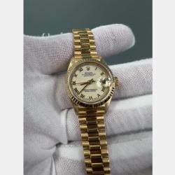 Pre Owned Rolex President Datejust 79178 Automatic Cream 18k Yellow Gold Women's Wristwatch 26 mm