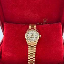 Pre Owned Rolex President Datejust 79178 Automatic Cream 18k Yellow Gold Women's Wristwatch 26 mm