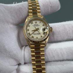 Pre Owned Rolex President Datejust 79178 Automatic Cream 18k Yellow Gold Women's Wristwatch 26 mm