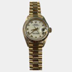 Pre Owned Rolex President Datejust 79178 Automatic Cream 18k Yellow Gold Women's Wristwatch 26 mm
