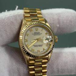 Pre Owned Rolex President Datejust 79178 Automatic Cream 18k Yellow Gold Women's Wristwatch 26 mm