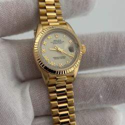 Pre Owned Rolex President Datejust 79178 Automatic Cream 18k Yellow Gold Women's Wristwatch 26 mm