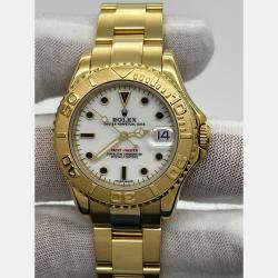 Pre Owned Rolex Yacht-Master 168628 Automatic White 18k Yellow Gold Women's Wristwatch 35 mm