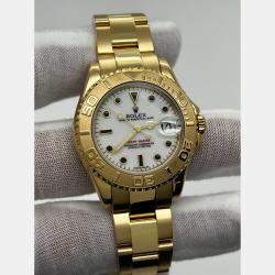 Pre Owned Rolex Yacht-Master 168628 Automatic White 18k Yellow Gold Women's Wristwatch 35 mm