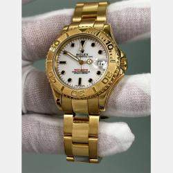 Pre Owned Rolex Yacht-Master 168628 Automatic White 18k Yellow Gold Women's Wristwatch 35 mm