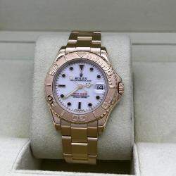 Pre Owned Rolex Yacht-Master 168628 Automatic White 18k Yellow Gold Women's Wristwatch 35 mm