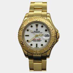 Pre Owned Rolex Yacht-Master 168628 Automatic White 18k Yellow Gold Women's Wristwatch 35 mm