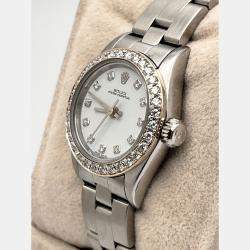 Pre Owned Rolex Oyster Perpetual 67194 Automatic Diamond and Stainless Steel Women's Wristwatch 26 mm