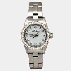 Pre Owned Rolex Oyster Perpetual 67194 Automatic Diamond and Stainless Steel Women's Wristwatch 26 mm