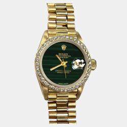Pre Owned Rolex President 6917 Automatic Green Malachite and 18K Yellow Gold Women's Wristwatch 26 mm
