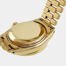Pre Owned Rolex President 6917 Automatic Green Malachite and 18K Yellow Gold Women's Wristwatch 26 mm