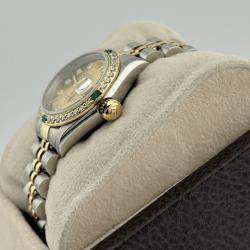 Pre Owned Rolex Datejust 69173 Automatic Diamond Emerald 18K Yellow Gold Women's Wristwatch 26mm