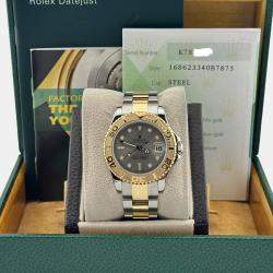 Pre Owned Rolex Yacht-Master Midsize 168623 Automatic Silver 18K Yellow Gold & Stainless Steel Women's Wristwatch 35mm