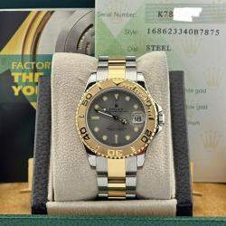 Pre Owned Rolex Yacht-Master Midsize 168623 Automatic Silver 18K Yellow Gold & Stainless Steel Women's Wristwatch 35mm