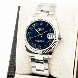 Pre Owned Rolex Datejust Midsize 178274 Automatic Blue Stainless Steel Women's Wristwatch 31 mm