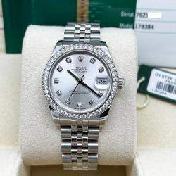 Pre Owned Rolex Datejust Midsize 178384 Automatic Silver Diamond Stainless Steel Women's Wristwatch 31 mm