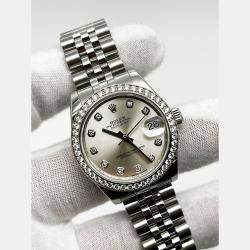 Pre Owned Rolex Datejust Midsize 178384 Automatic Silver Diamond Stainless Steel Women's Wristwatch 31 mm