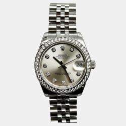 Pre Owned Rolex Datejust Midsize 178384 Automatic Silver Diamond Stainless Steel Women's Wristwatch 31 mm