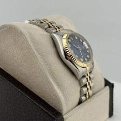 Pre Owned Rolex Datejust 69173 Automatic Blue Vignette Diamond 18K Yellow Gold Stainless Steel Women's Wristwatch 26 mm