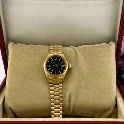 Pre Owned Rolex Datejust President 6917 Automatic Black 18K Yellow Gold Women's Wristwatch 26 mm