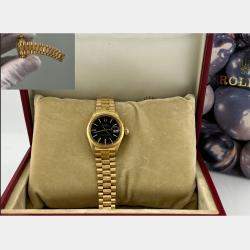 Pre Owned Rolex Datejust President 6917 Automatic Black 18K Yellow Gold Women's Wristwatch 26 mm