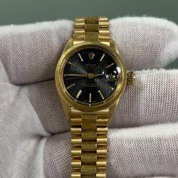 Pre Owned Rolex Datejust President 6917 Automatic Black 18K Yellow Gold Women's Wristwatch 26 mm