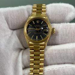 Pre Owned Rolex Datejust President 6917 Automatic Black 18K Yellow Gold Women's Wristwatch 26 mm