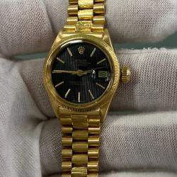 Pre Owned Rolex Datejust President 6917 Automatic Black 18K Yellow Gold Women's Wristwatch 26 mm